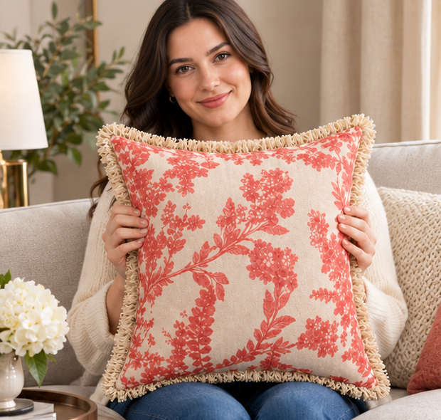 Botanical Haven Hand Block Printed Cotton Cushion Cover