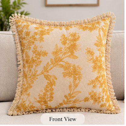 Botanical Haven Hand Block Printed Cotton Cushion Cover