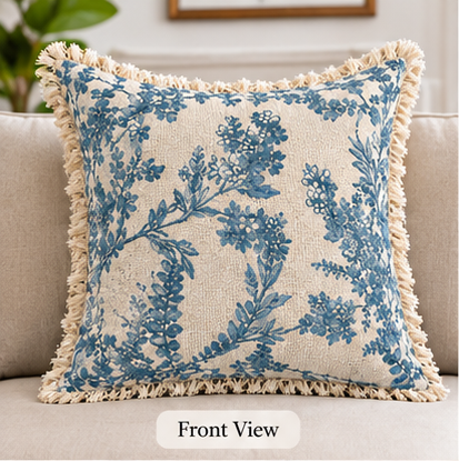 Botanical Haven Hand Block Printed Cotton Cushion Cover