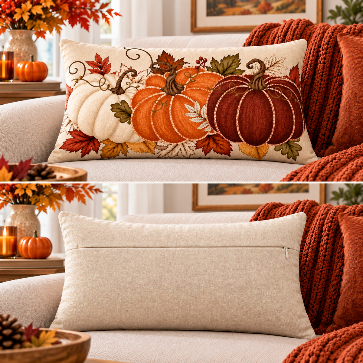 Vintage Harvest Pumpkin Pillow Cover – Rustic Autumn Decorative Throw Pillow - pack of 2