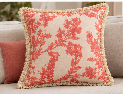 Botanical Haven Hand Block Printed Cotton Cushion Cover