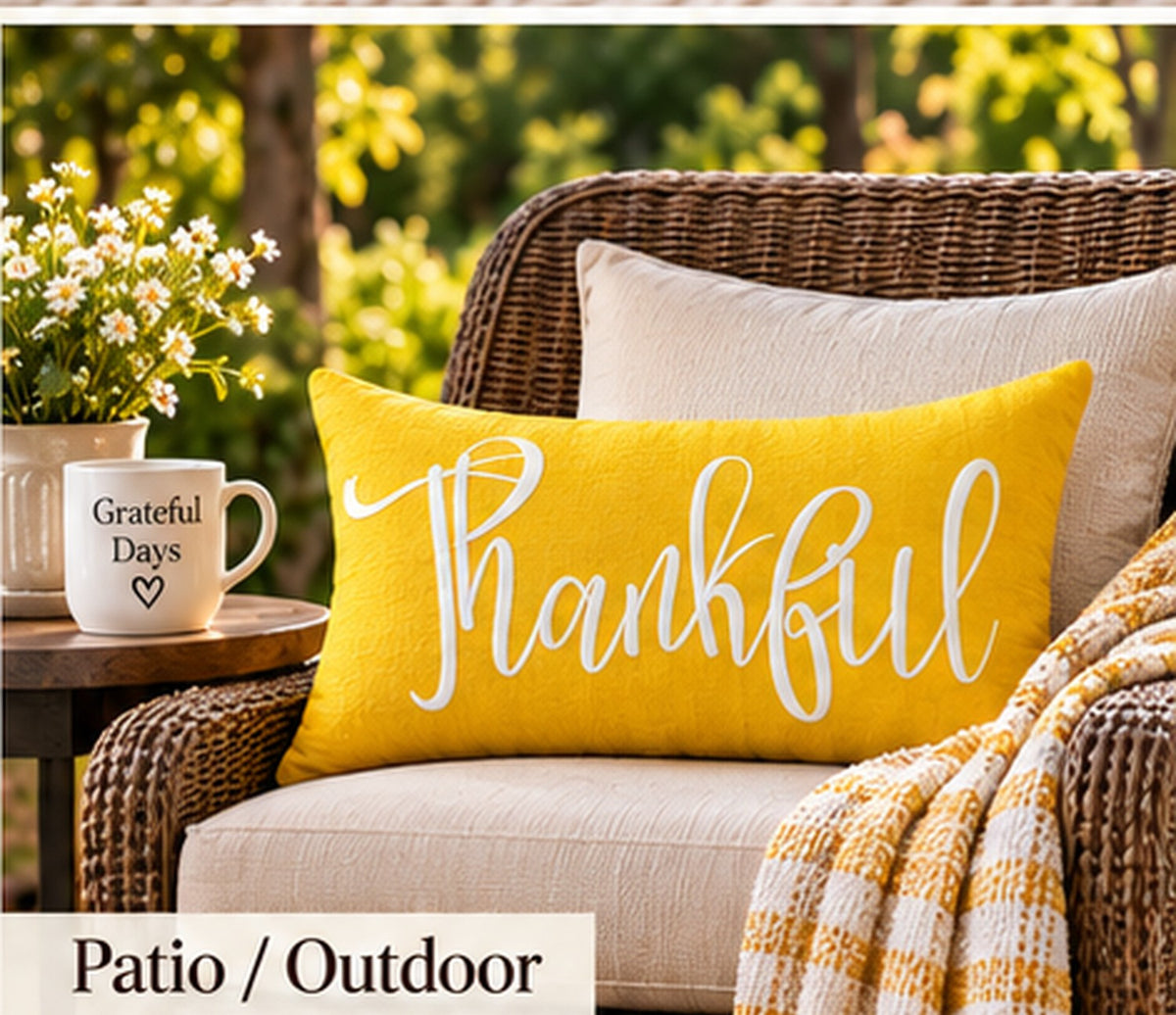 Thankful Autumn Lumbar Pillow Cover – Fall Decorative Accent Cushion– Pack of 2