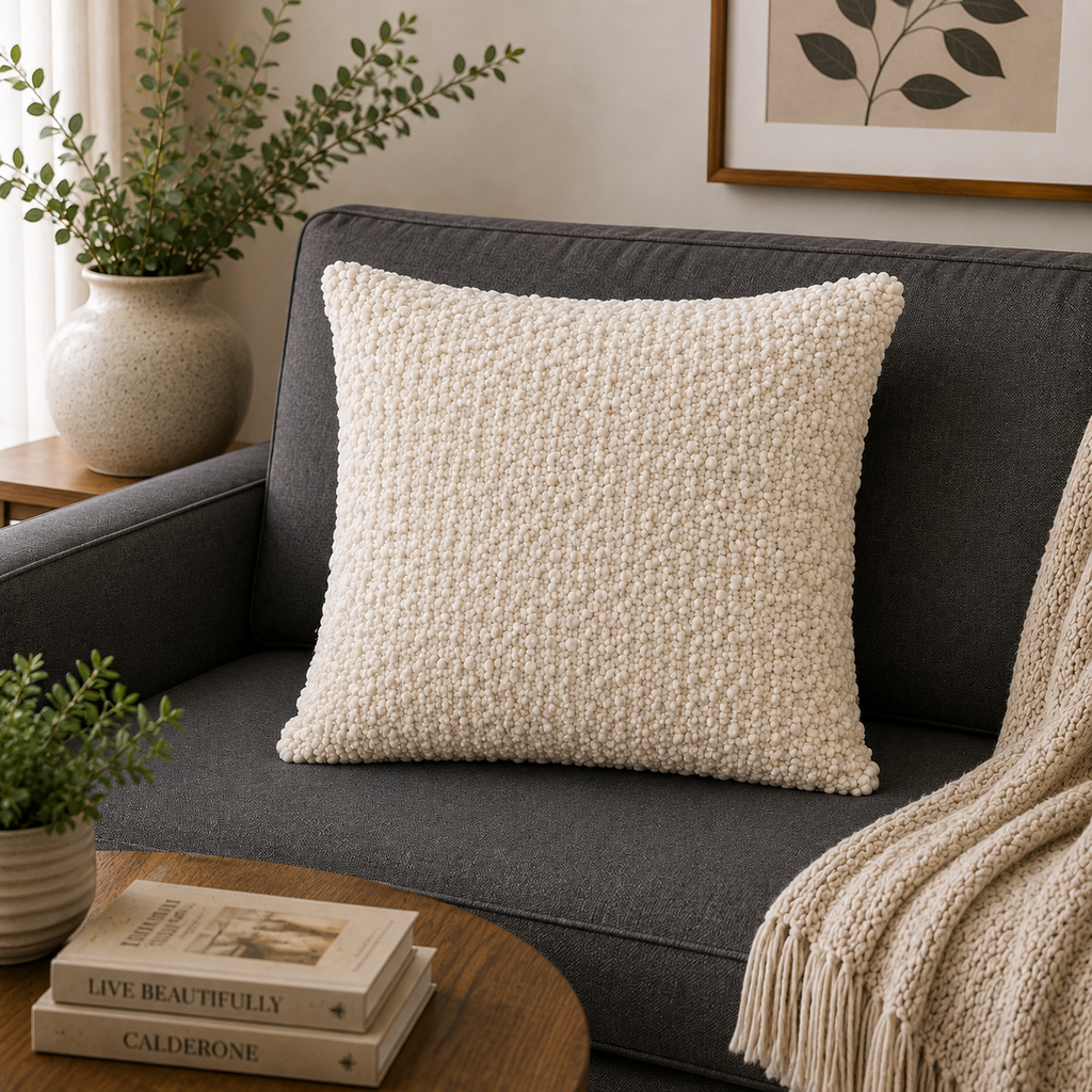 Ivory Cloud Cotton Blend Textured Cushion Cover