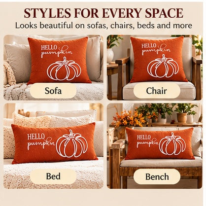 Hello Pumpkin Fall Harvest Cushion Cover – Autumn Decorative Accent Pillow– Pack of 2