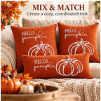 Hello Pumpkin Fall Harvest Cushion Cover – Autumn Decorative Accent Pillow– Pack of 2