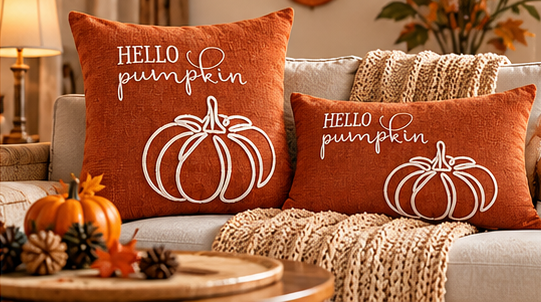 Hello Pumpkin Fall Harvest Cushion Cover – Autumn Decorative Accent Pillow– Pack of 2