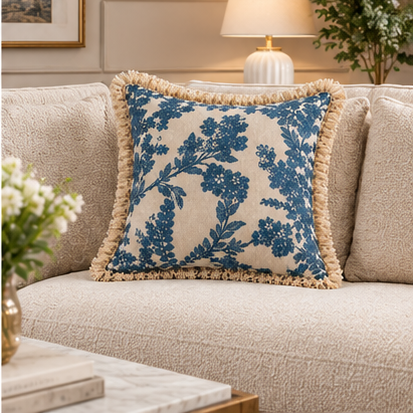 Botanical Haven Hand Block Printed Cotton Cushion Cover