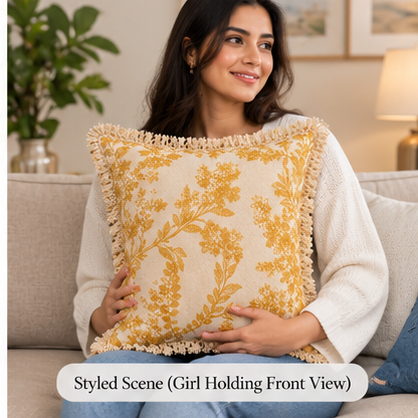 Botanical Haven Hand Block Printed Cotton Cushion Cover