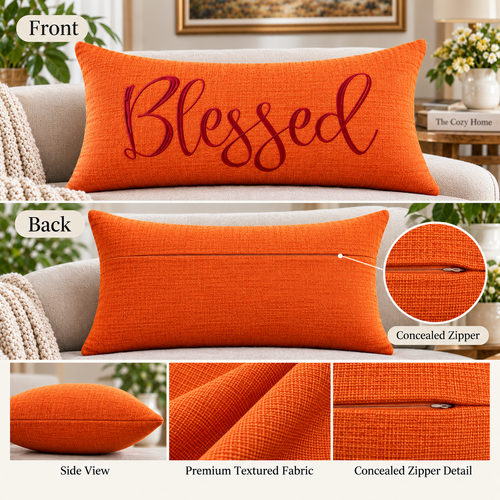 Grateful, Thankful & Blessed 3-Piece Lumbar Pillow Cover Set – Fall Inspirational Décor