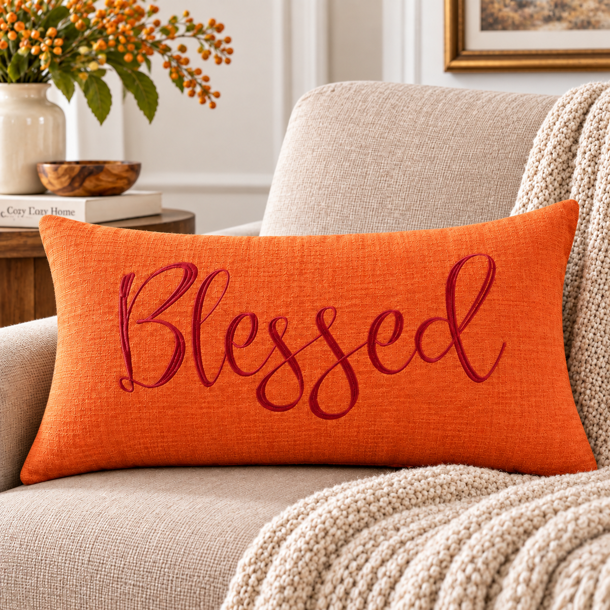 Grateful, Thankful & Blessed 3-Piece Lumbar Pillow Cover Set – Fall Inspirational Décor