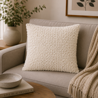 Ivory Cloud Cotton Blend Textured Cushion Cover