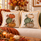 Autumn Pumpkin Beaded Decorative Pillow Covers – Pack of 2