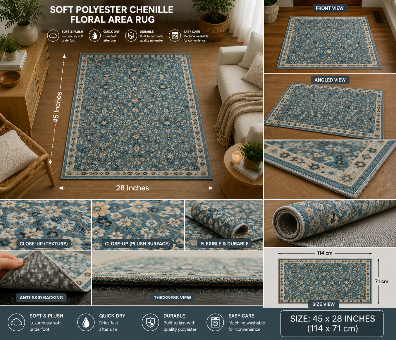 Vintage Meadow Teal Rug
