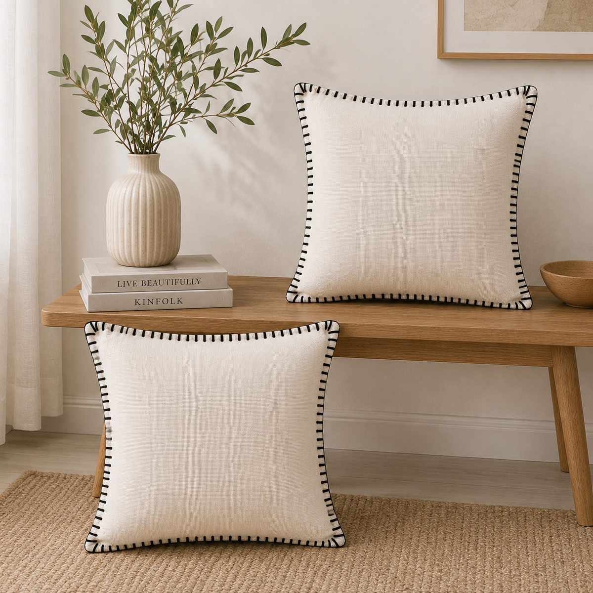 Ivory Grace Embroidered Cotton Cushion Cover