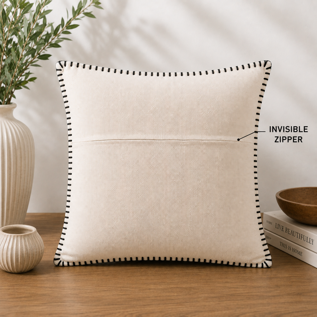 Ivory Grace Embroidered Cotton Cushion Cover
