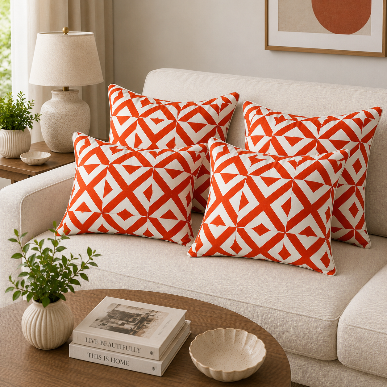 Desert Ember Geometric Cotton Cushion Cover