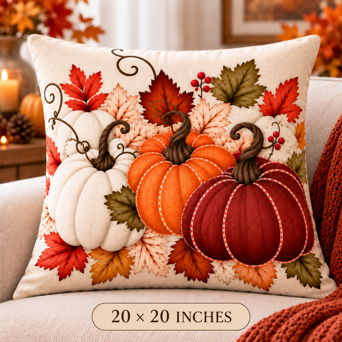 Vintage Harvest Pumpkin Pillow Cover – Rustic Autumn Decorative Throw Pillow - pack of 2