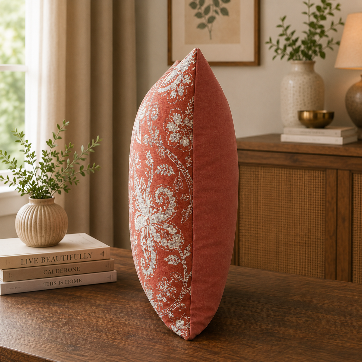 Handcrafted Garden Embroidered Linen Cushion Cover
