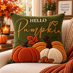 Hello Pumpkin Fall Embroidered Throw Pillow Cover – Autumn Harvest Décor- pack of 2