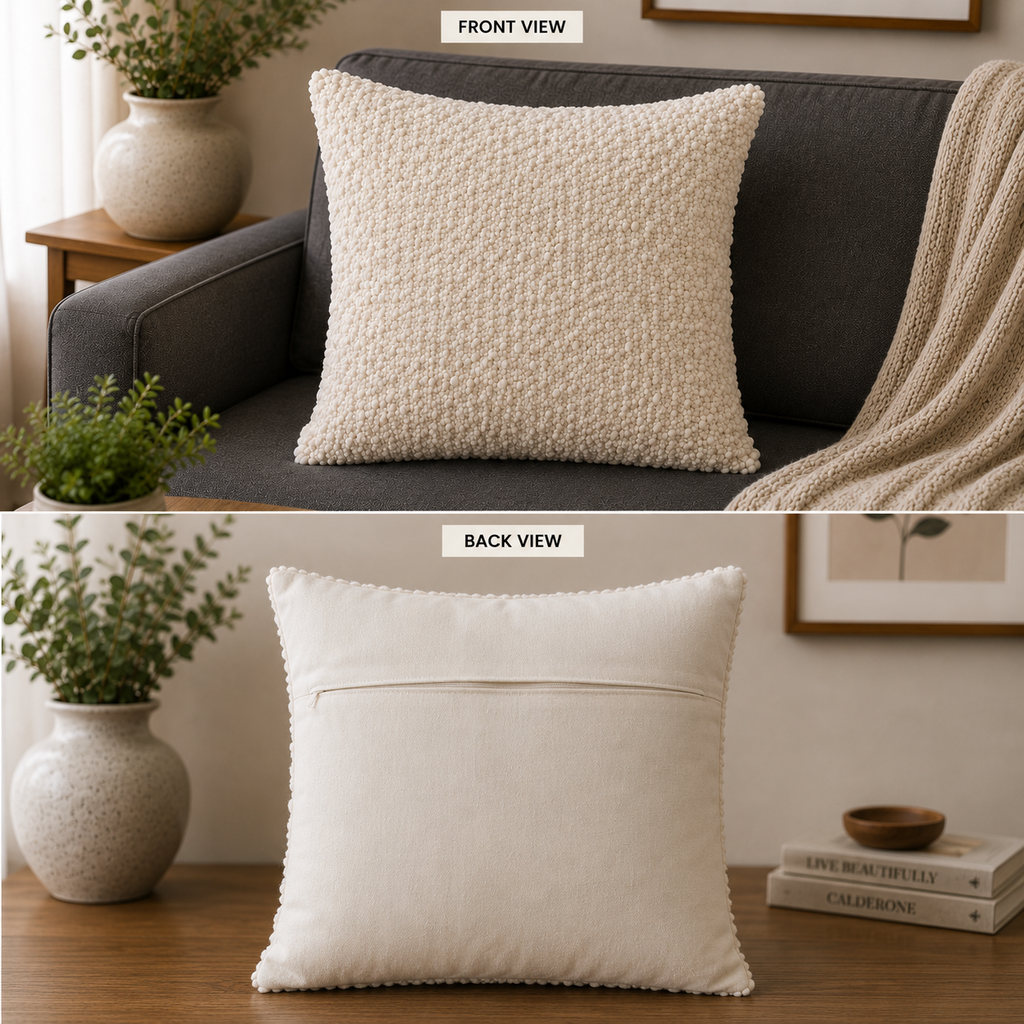 Ivory Cloud Cotton Blend Textured Cushion Cover