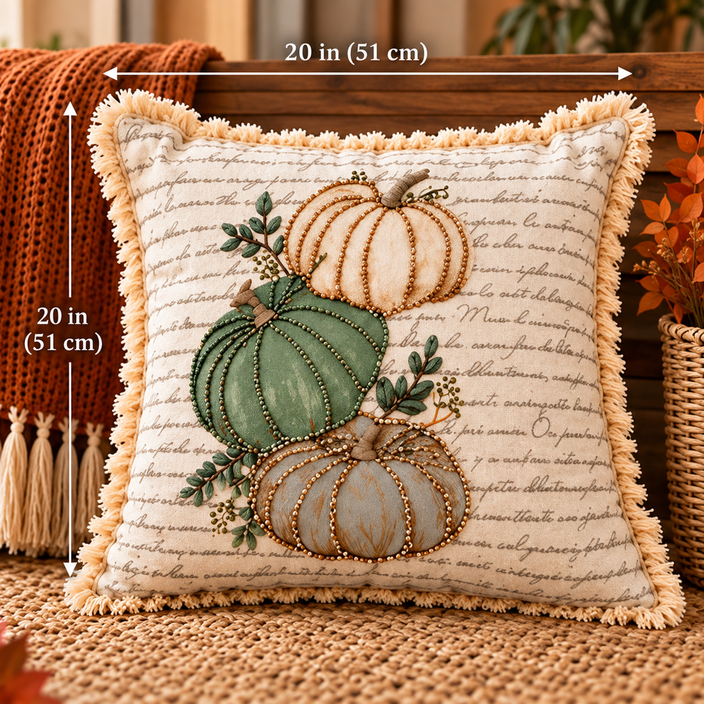 Autumn Pumpkin Beaded Decorative Pillow Covers – Pack of 2