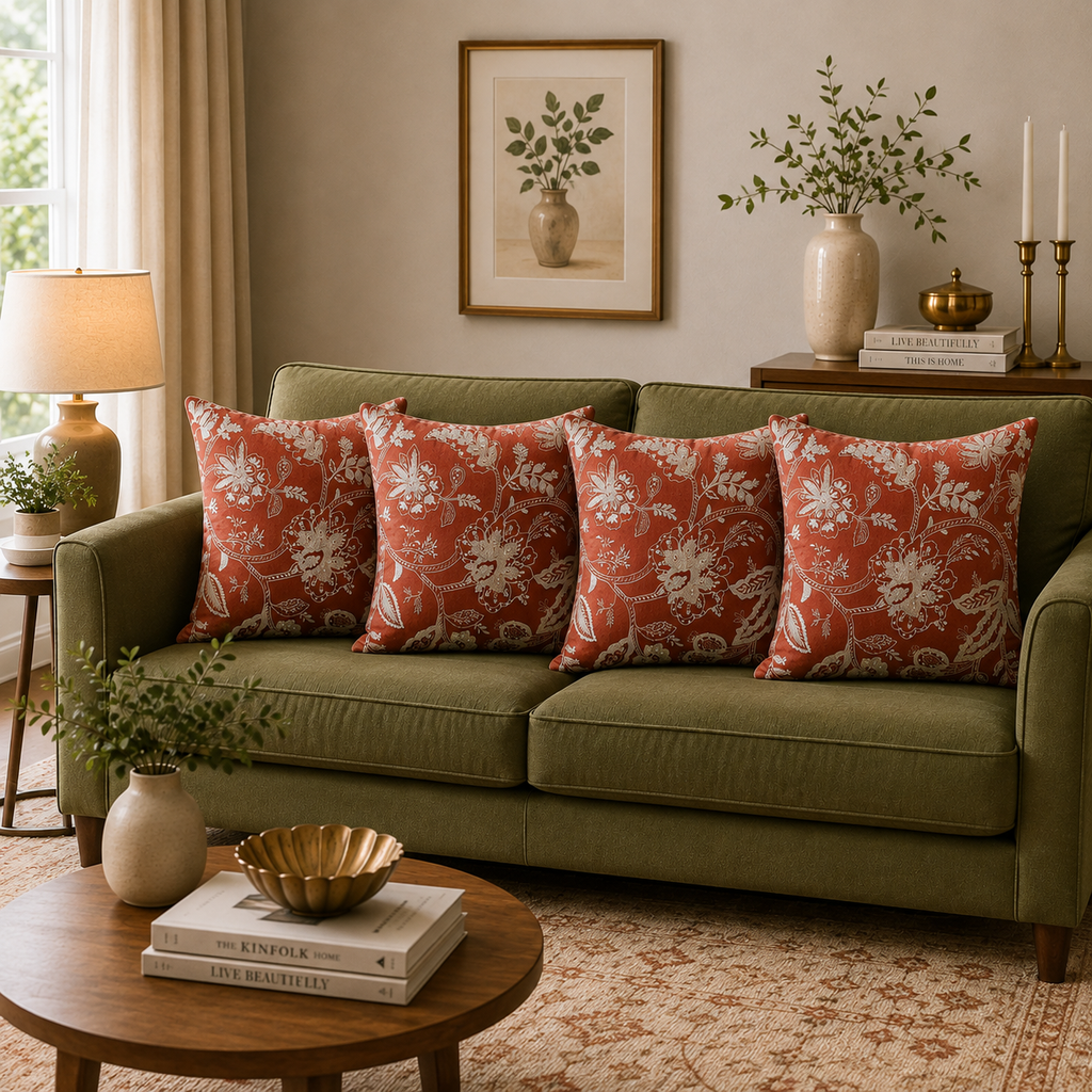Handcrafted Garden Embroidered Linen Cushion Cover