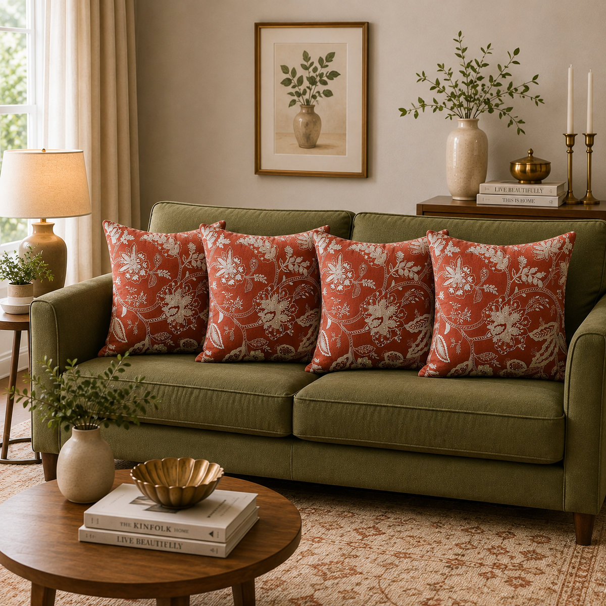 Handcrafted Garden Embroidered Linen Cushion Cover