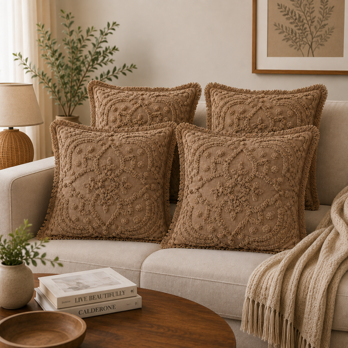 Terra Bloom Tufted Cotton Cushion Cover