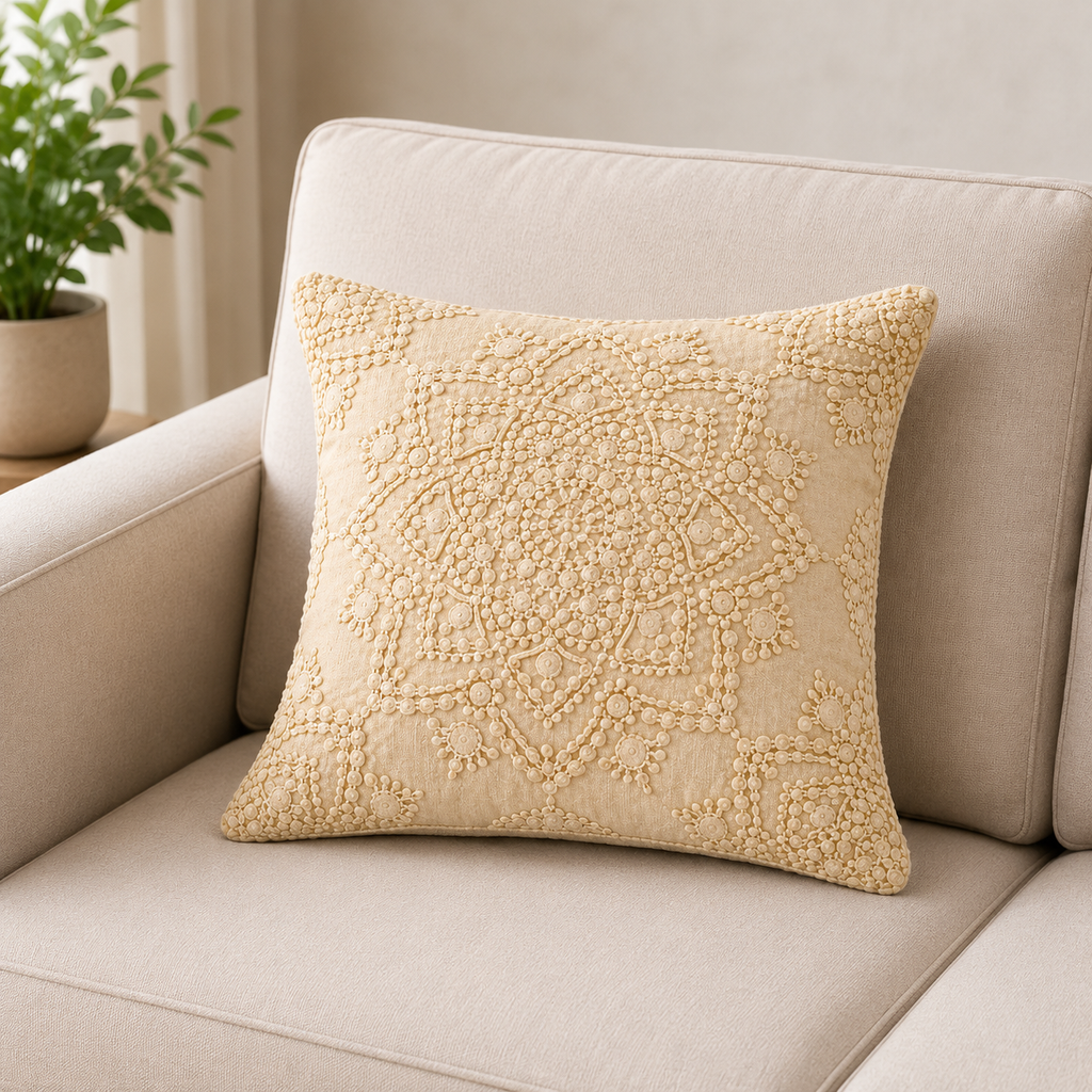 Dynasty Ochre Artisan Embroidery Cushion Cover