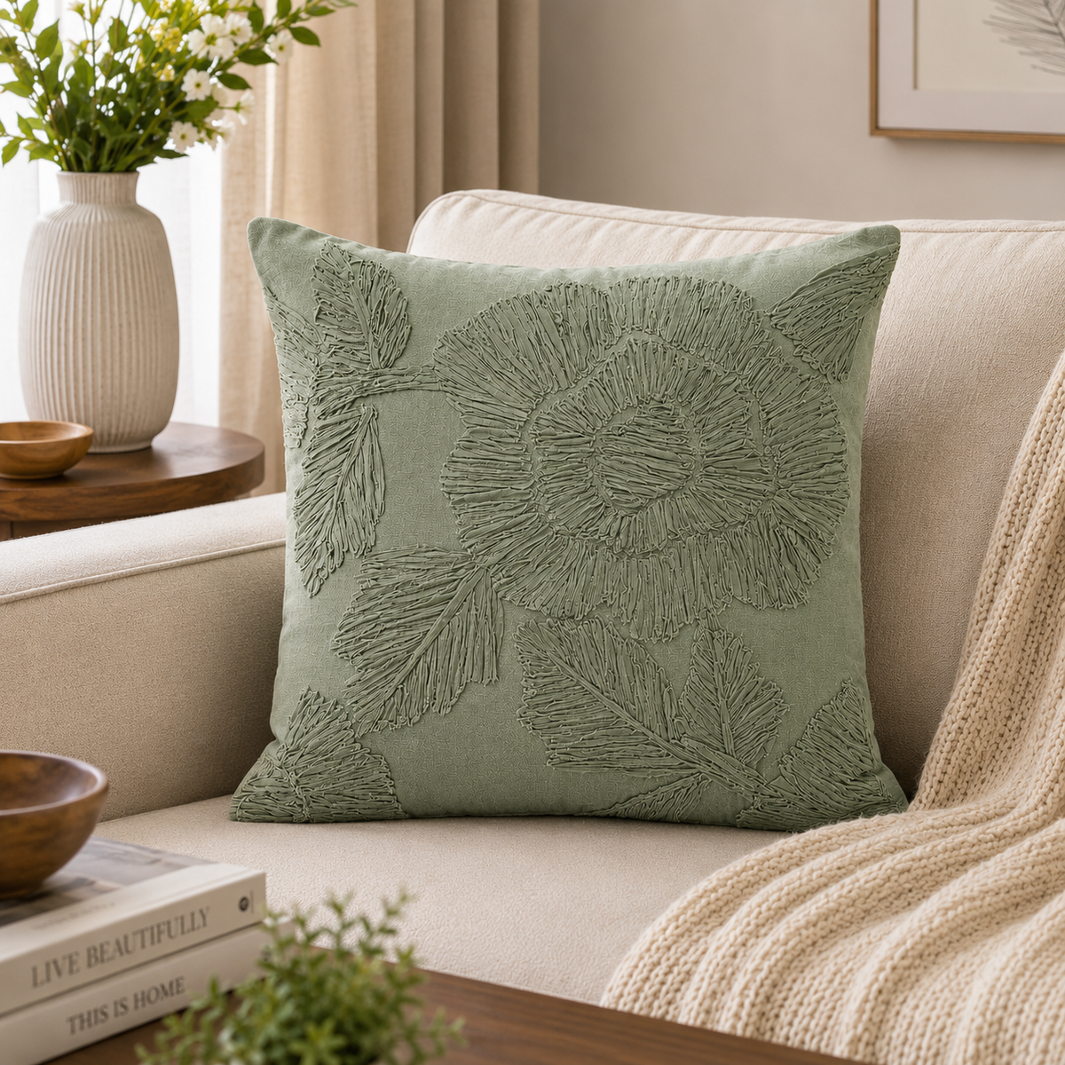 Sculpted Petals Handwoven Cushion Cover