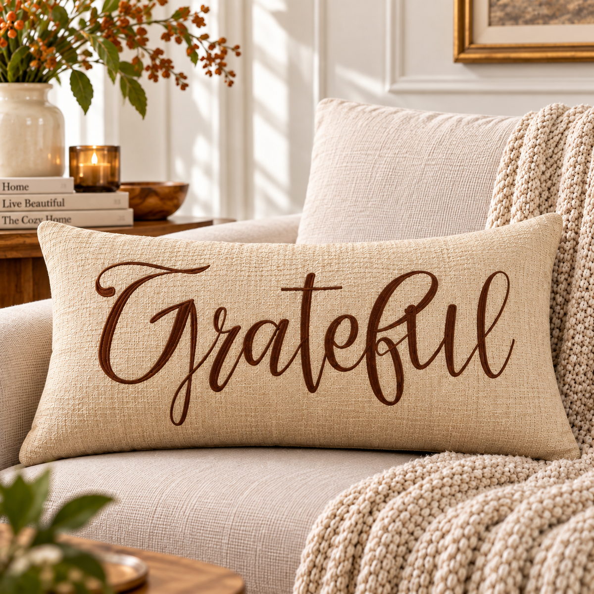 Grateful, Thankful & Blessed 3-Piece Lumbar Pillow Cover Set – Fall Inspirational Décor