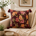 Brown Shimmery Floral Print Cushion Cover – Elegant Cotton Blend Decorative Pillow Cover