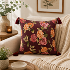 Brown Shimmery Floral Print Cushion Cover – Elegant Cotton Blend Decorative Pillow Cover