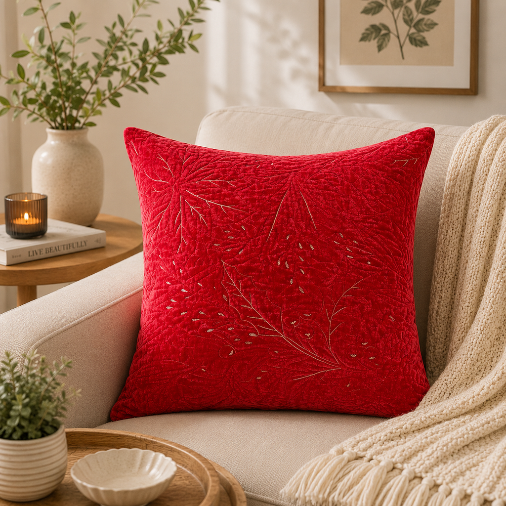 Scarlet Elegance Velvet Cushion Cover-Decorative Throw Pillow Cover