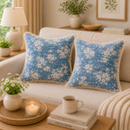 Elysian Blue Botanique Double Layer Cotton Gauze Cushion Cover