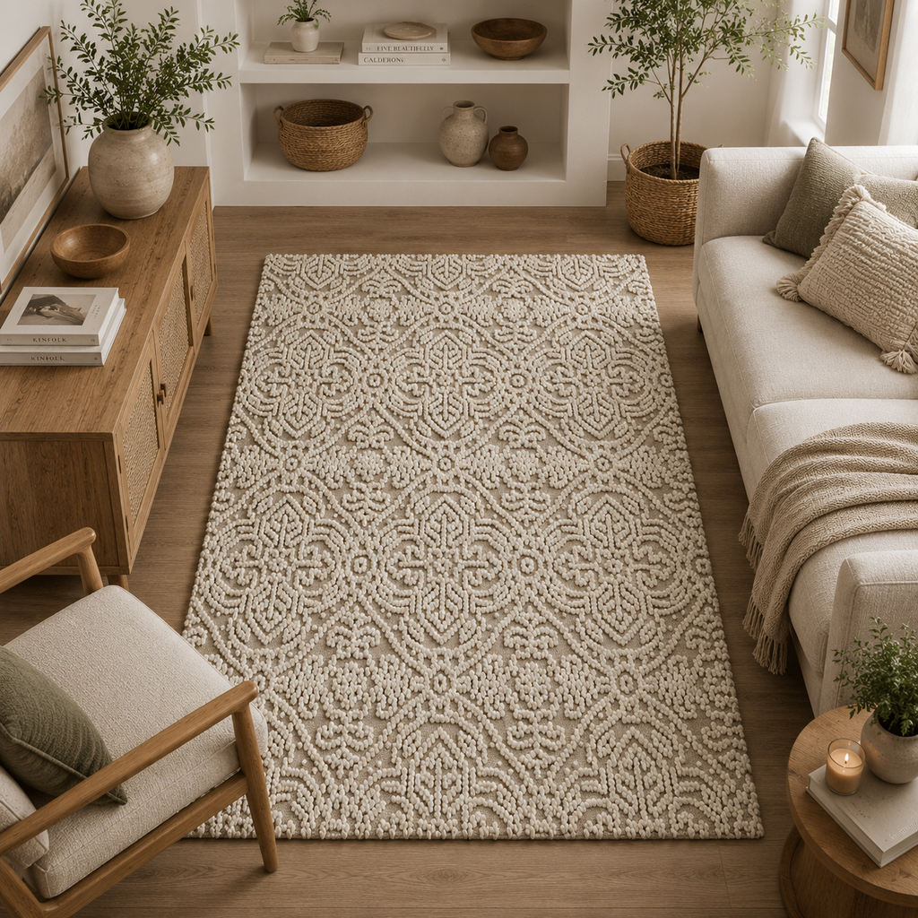 Ivory Damask Elegance Rug