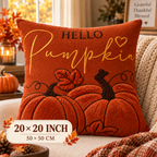Hello Pumpkin Fall Embroidered Throw Pillow Cover – Autumn Harvest Décor- pack of 2