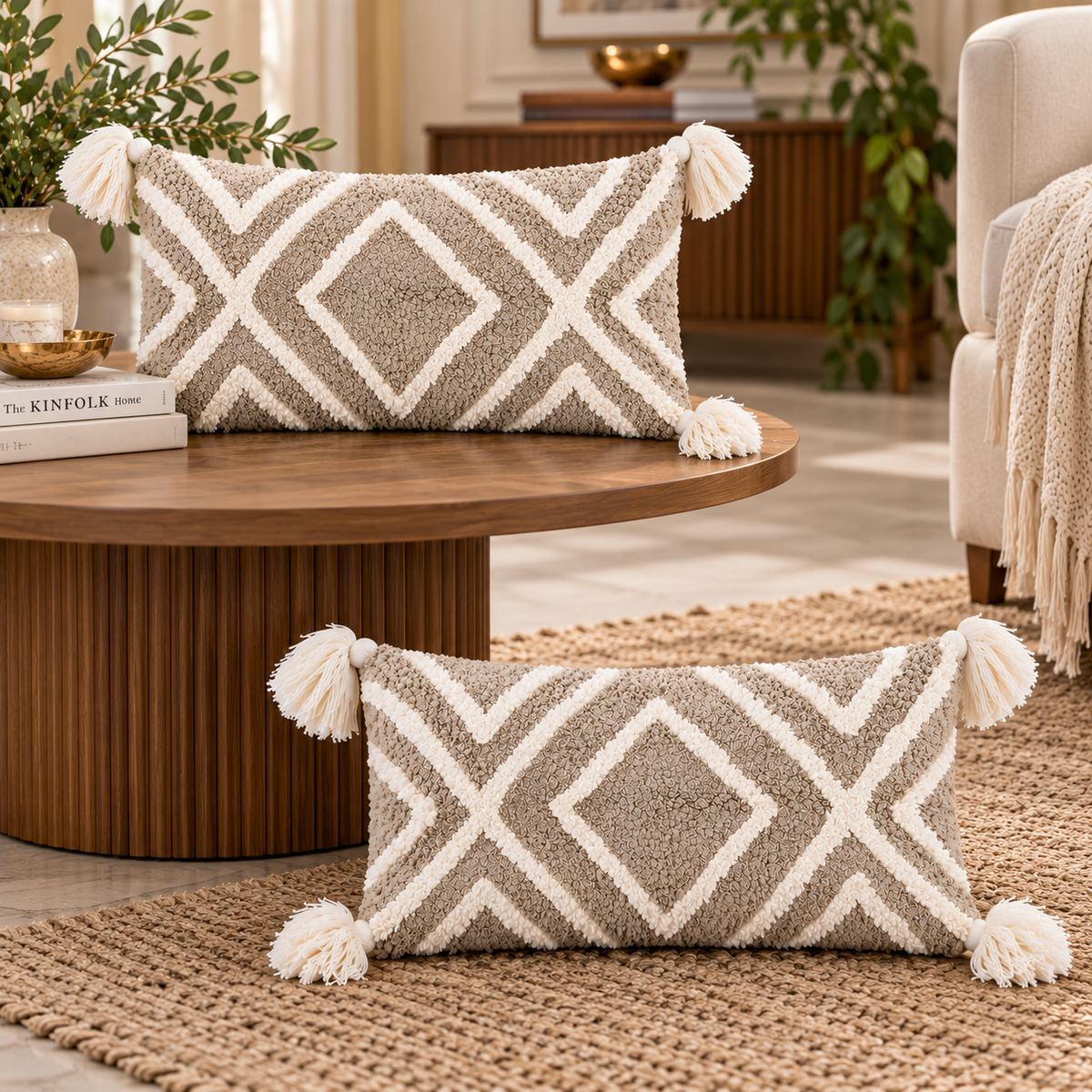 Sandstone Diamond Tufted Cotton Blend Cushion Cover
