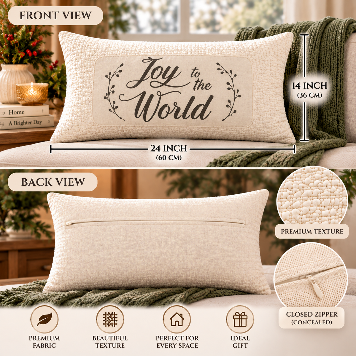 Joyful Noel Christmas Lumbar Pillow Cover – Festive Holiday Decorative Accent Pillow- pack of 2
