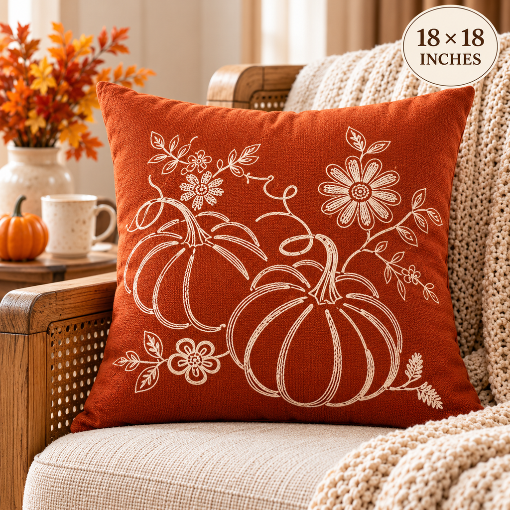 Pumpkin Harvest Throw Cushion Cover – Autumn Fall Decorative Accent Pillow - pack of 2