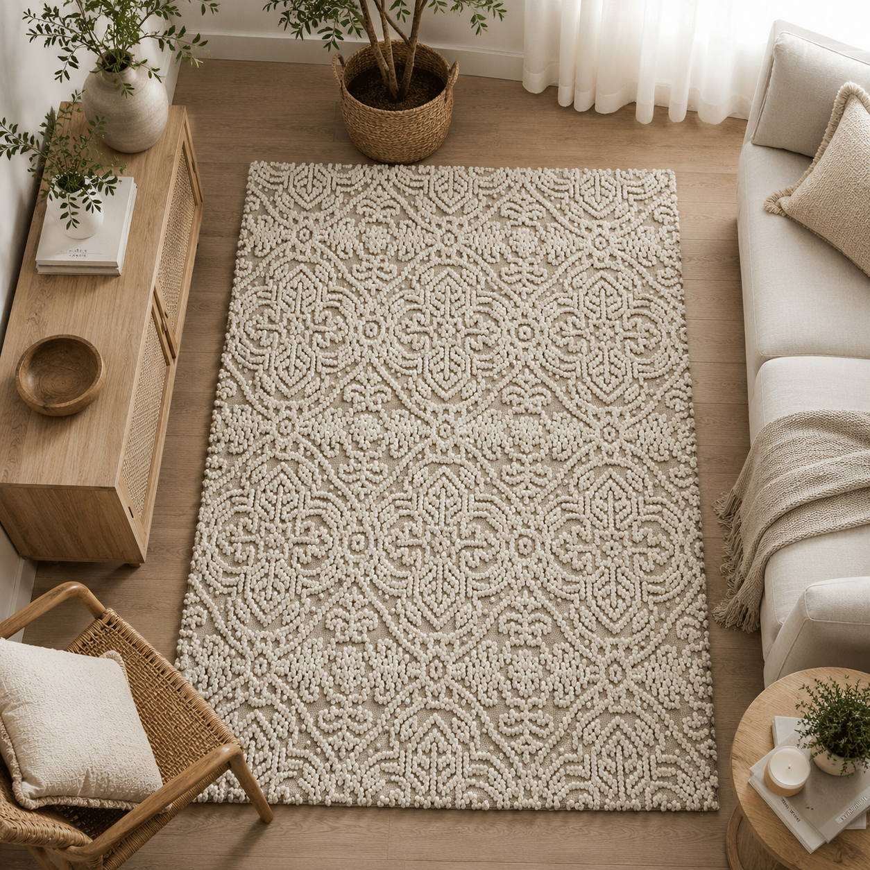 Ivory Damask Elegance Rug