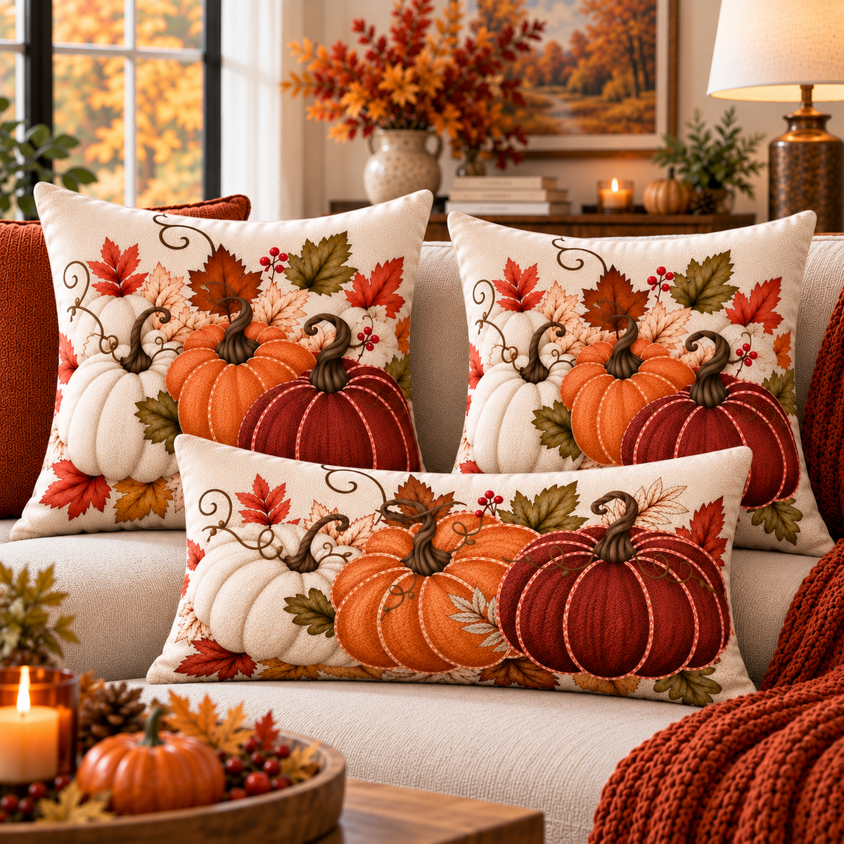Vintage Harvest Pumpkin Pillow Cover – Rustic Autumn Decorative Throw Pillow - pack of 2