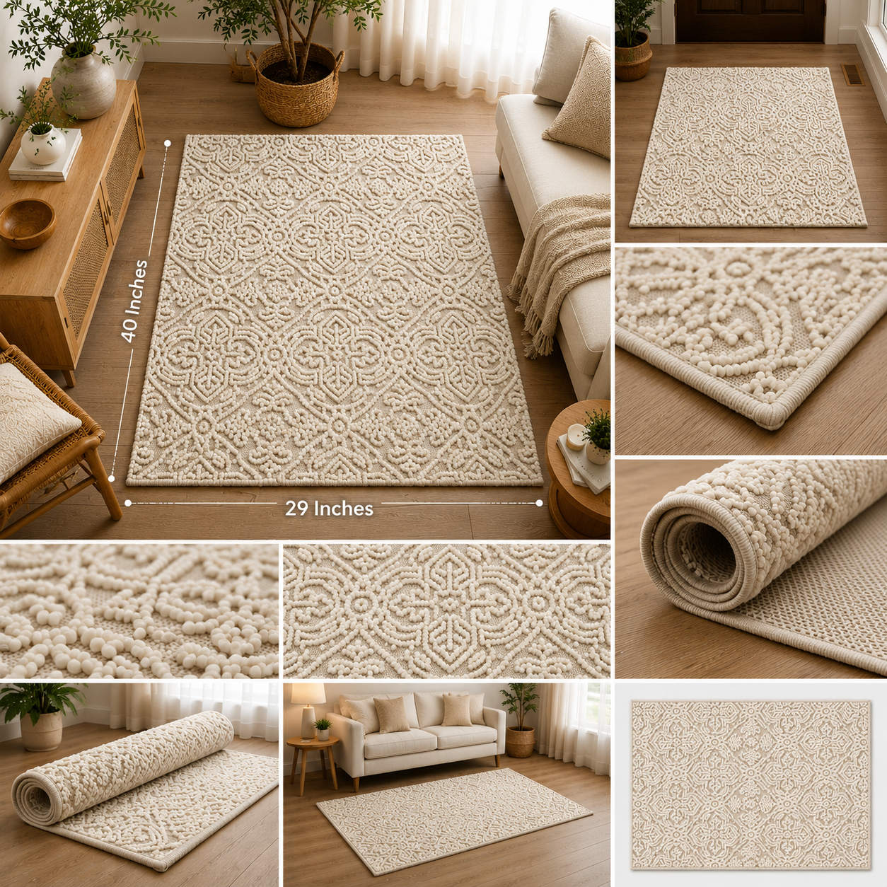 Ivory Damask Elegance Rug
