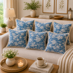 Elysian Blue Botanique Double Layer Cotton Gauze Cushion Cover