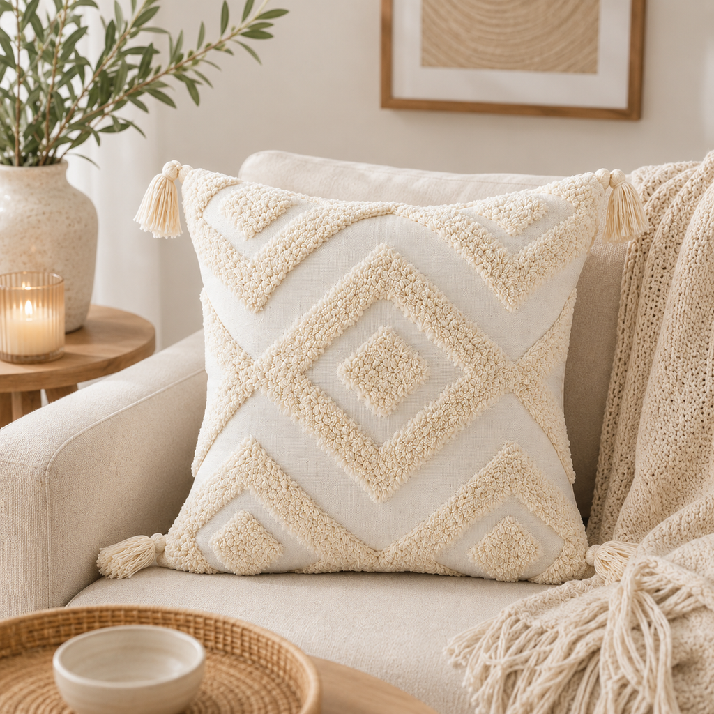 Ivory Tufted Bliss cotton Cushion Covers