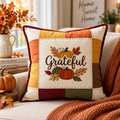 Grateful Harvest Pumpkin Cushion Cover – Autumn Patchwork Decorative Pillow - pack of 2