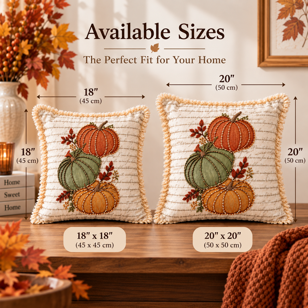 Autumn Pumpkin Beaded Decorative Pillow Covers – Pack of 2