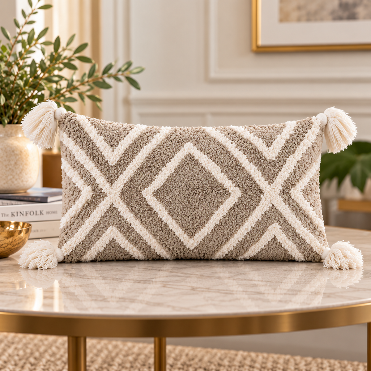 Sandstone Diamond Tufted Cotton Blend Cushion Cover