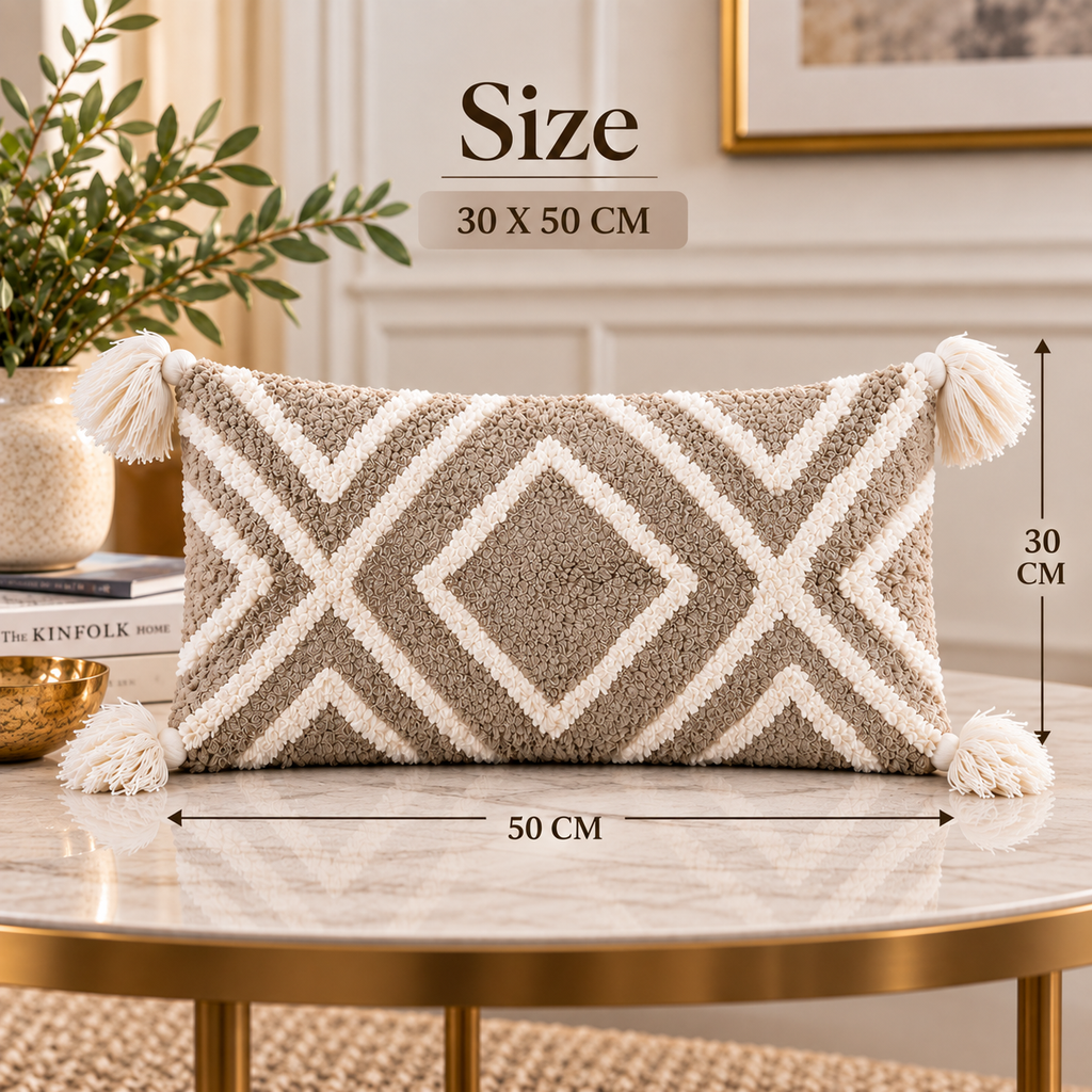 Sandstone Diamond Tufted Cotton Blend Cushion Cover