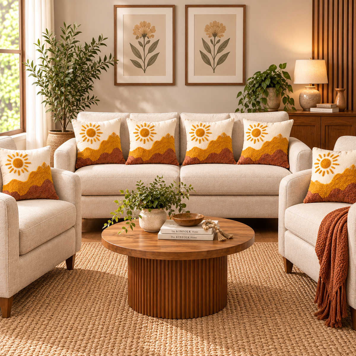 Desert Sunrise Tufted Decorative Cotton Cushion Cover
